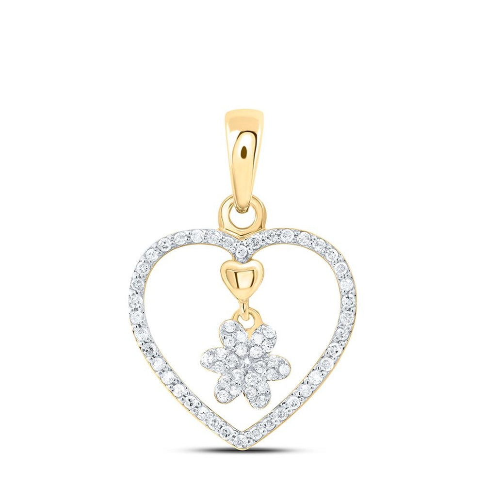 Yellow Gold Diamond Heart Pendant - 1/6 Carat Total Diamond Weight