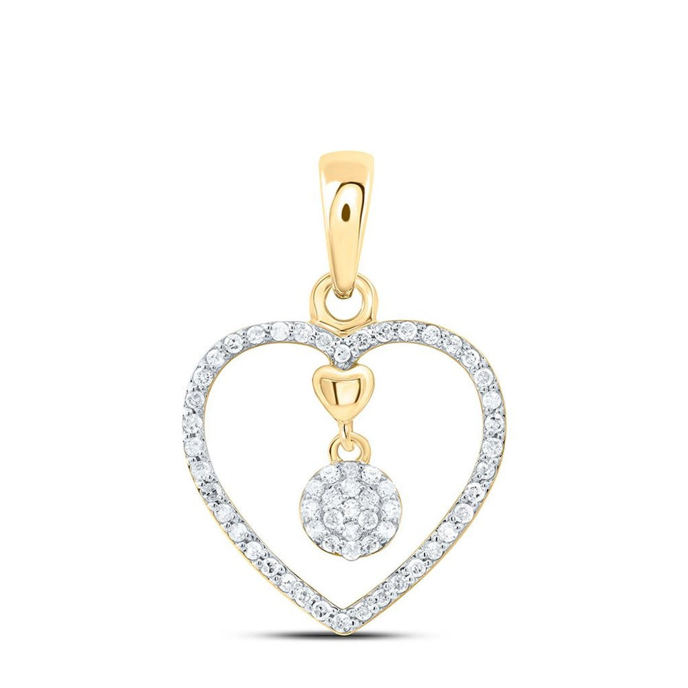 Yellow Gold Diamond Heart Pendant - 1/6 Carat Total Diamond Weight