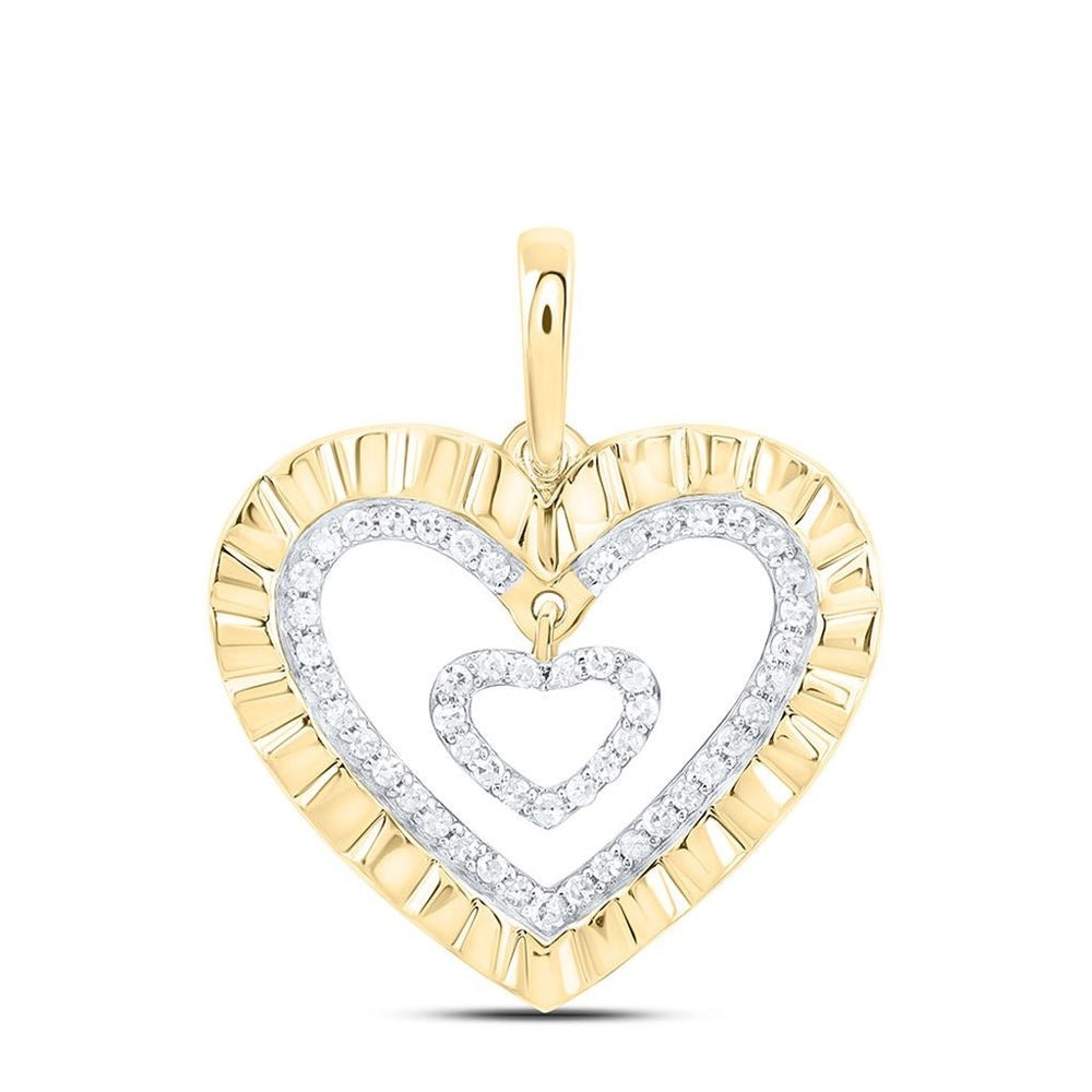 Yellow Gold Diamond Heart Pendant - 1/6 Carat Total Diamond Weight