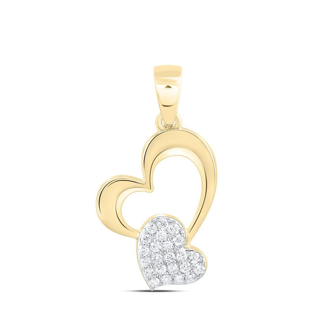 Yellow Gold Diamond Heart Pendant - 1/8 Carat Total Diamond Weight