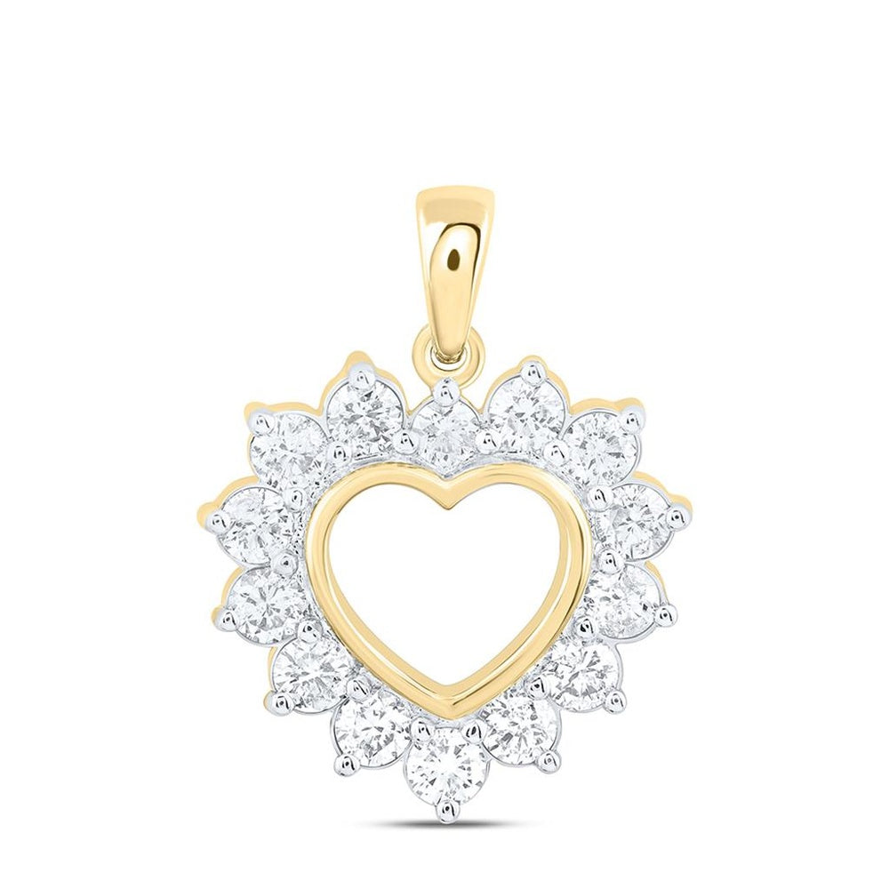 Yellow Gold Diamond Heart Pendant - 1 Carat Total Diamond Weight