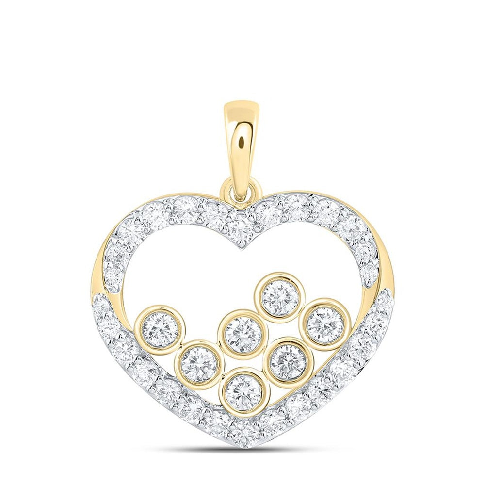 Yellow Gold Diamond Heart Pendant - 3/4 Carat Total Diamond Weight
