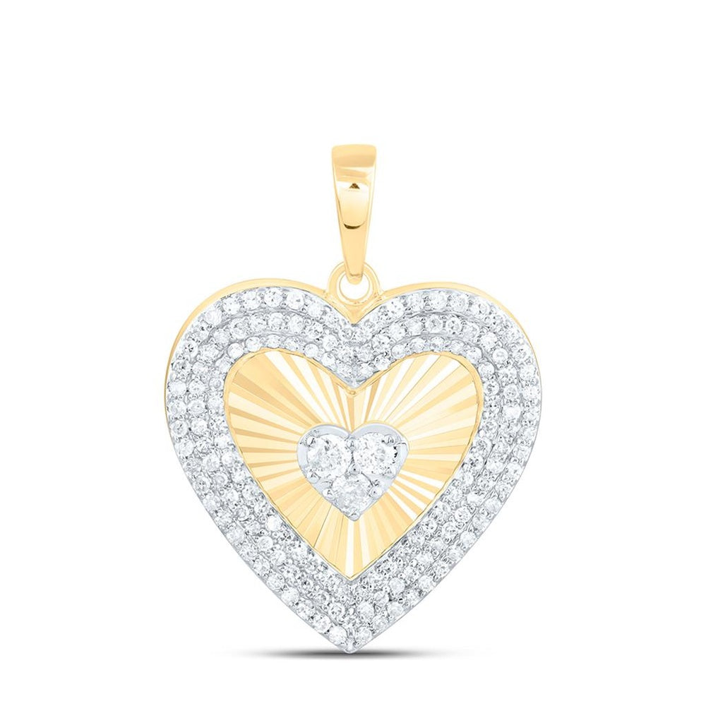 Yellow Gold Diamond Heart Pendant - 3/8 Carat Total Diamond Weight