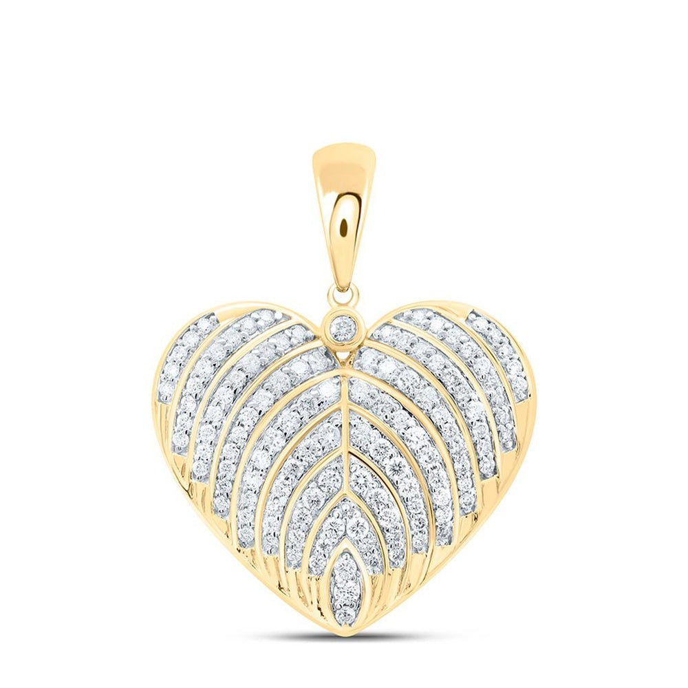 Yellow Gold Diamond Heart Pendant - 7/8 Carat Total Diamond Weight