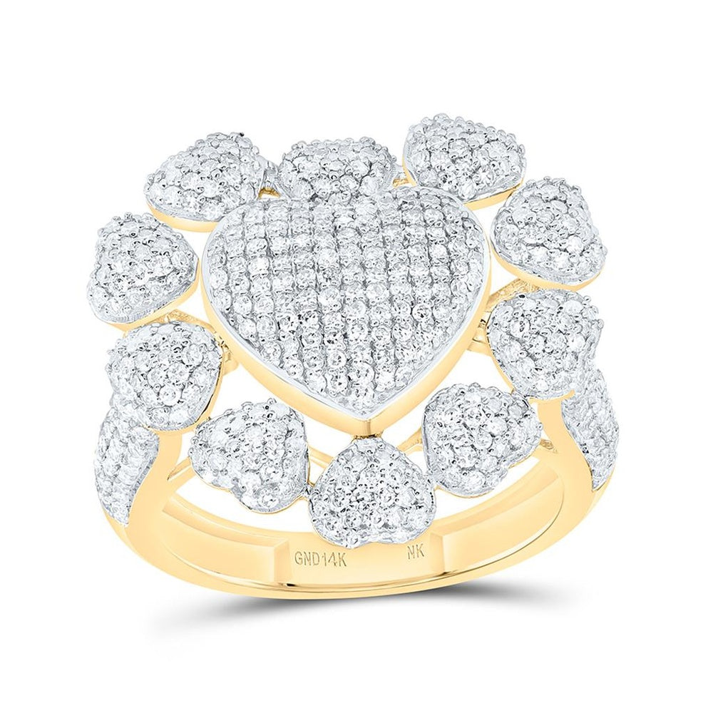 Yellow Gold Diamond Heart Ring - 1 1/3 Carat Total Diamond Weight