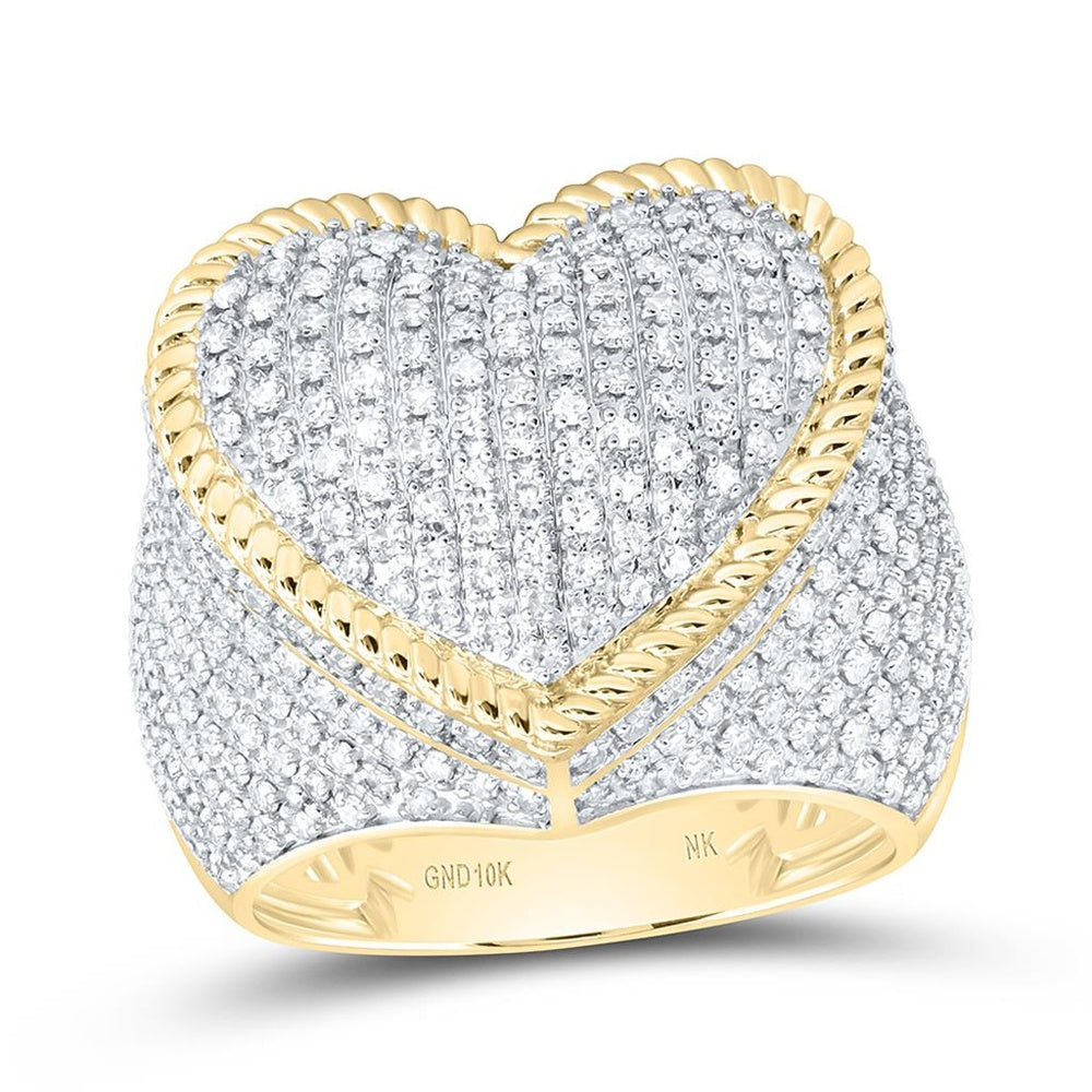 Yellow Gold Diamond Heart Ring - 1 1/3 Carat Total Diamond Weight