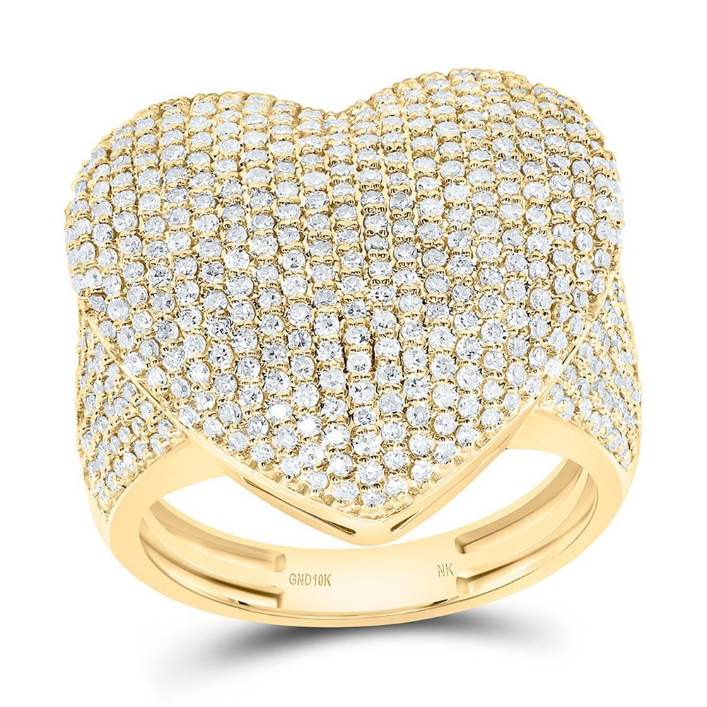 Yellow Gold Diamond Heart Ring - 1 1/4 Carat Total Diamond Weight