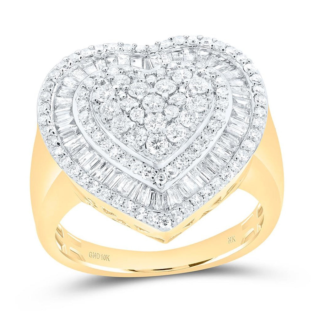 Yellow Gold Diamond Heart Ring - 1 1/5 Carat Total Diamond Weight