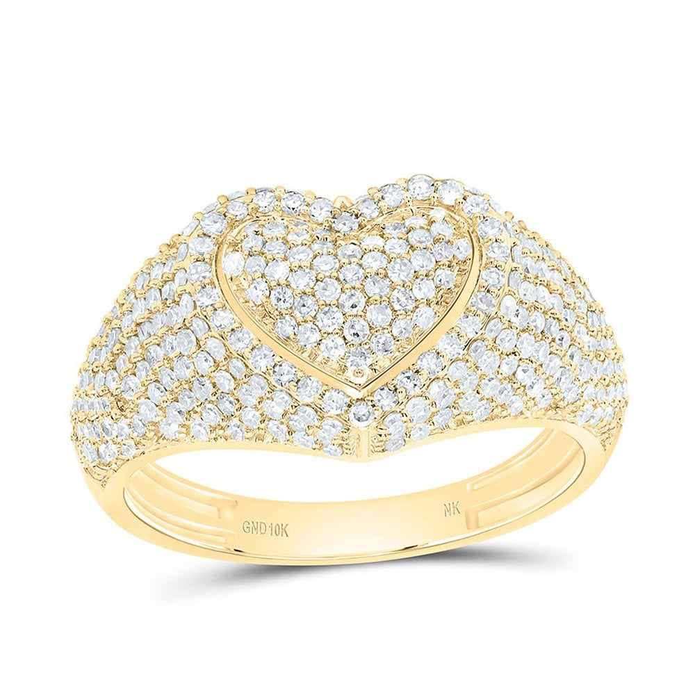 Yellow Gold Diamond Heart Ring - 1 1/5 Carat Total Diamond Weight