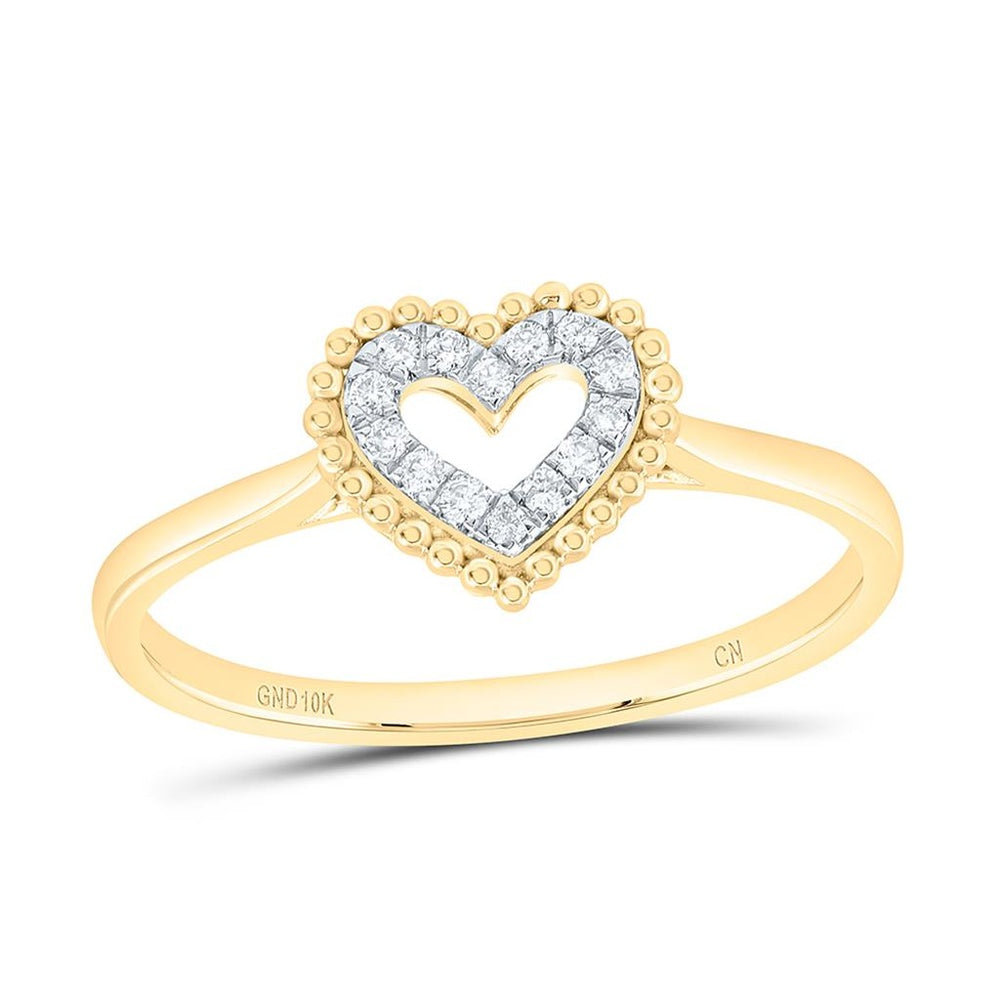 Yellow Gold Diamond Heart Ring - 1/12 Carat Total Diamond Weight