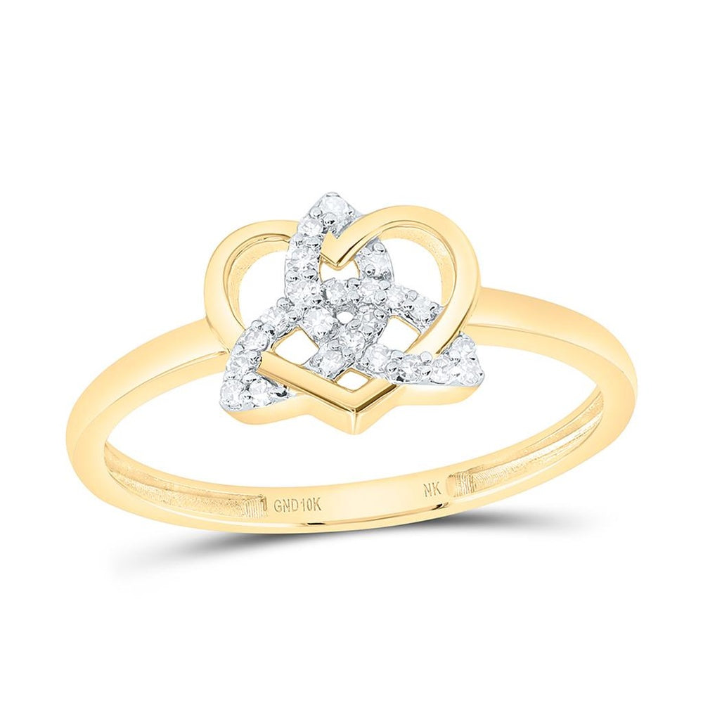 Yellow Gold Diamond Heart Ring - 1/12 Carat Total Diamond Weight
