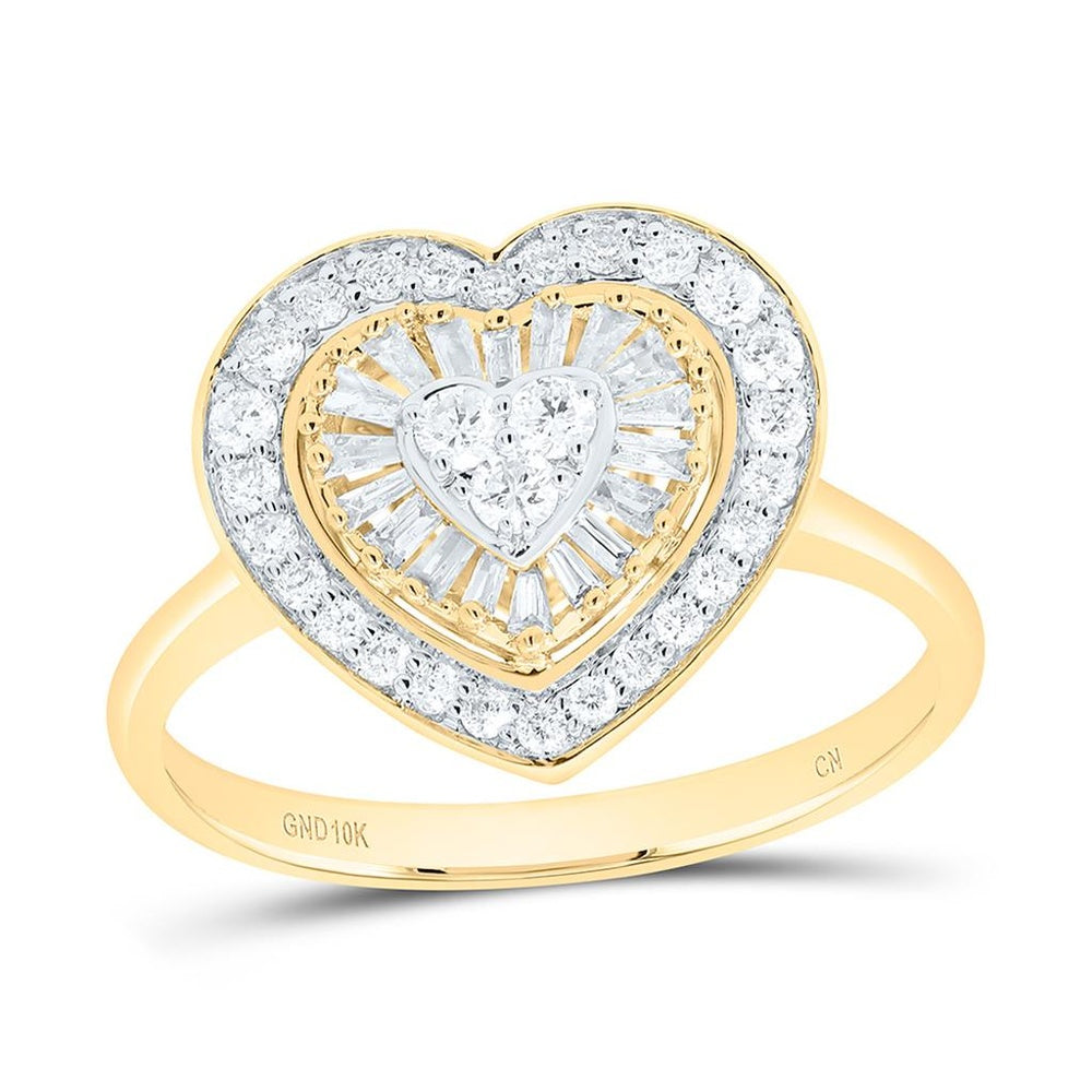 Yellow Gold Diamond Heart Ring - 1/2 Carat Total Diamond Weight