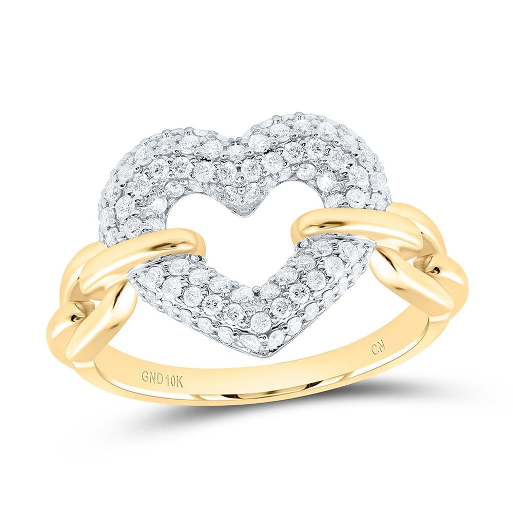 Yellow Gold Diamond Heart Ring - 1/2 Carat Total Diamond Weight