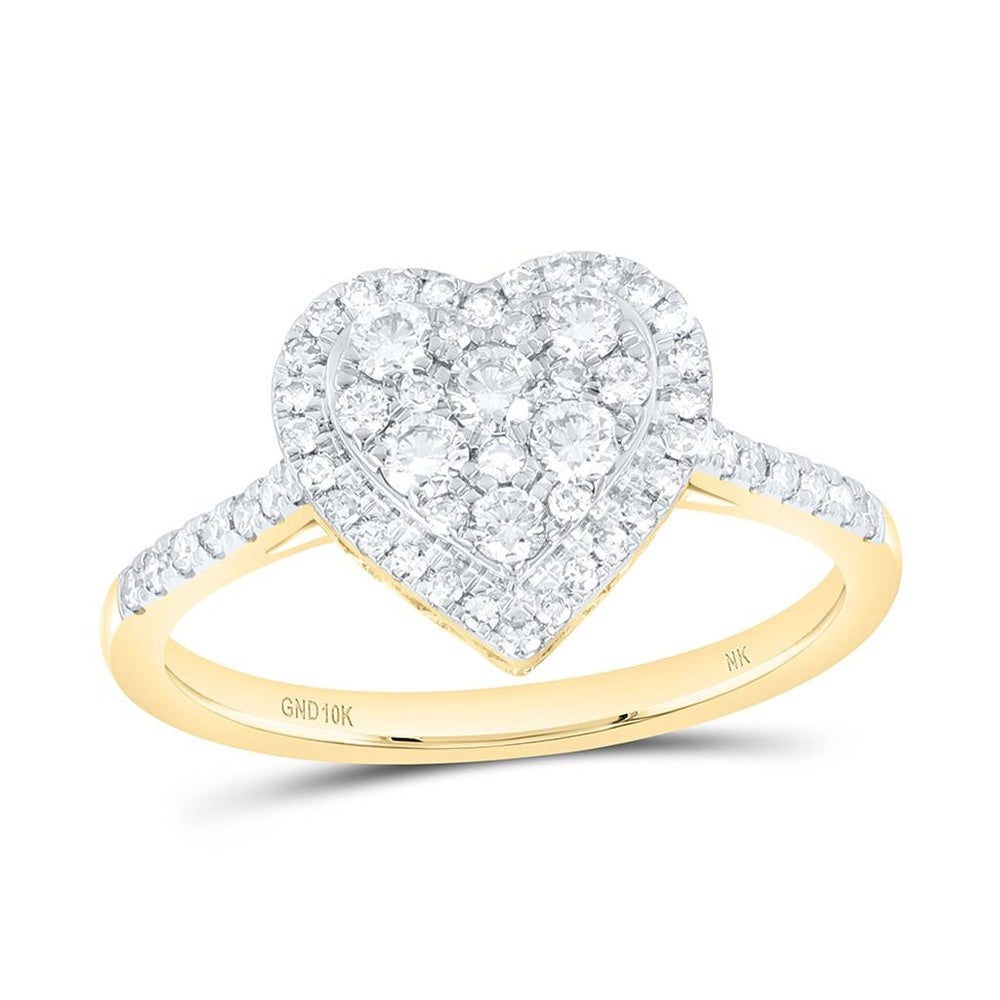 Yellow Gold Diamond Heart Ring - 1/2 Carat Total Diamond Weight