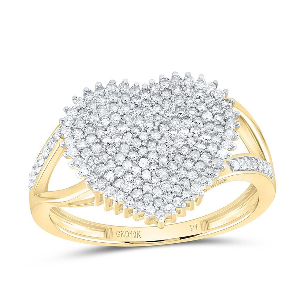 Yellow Gold Diamond Heart Ring - 1/2 Carat Total Diamond Weight