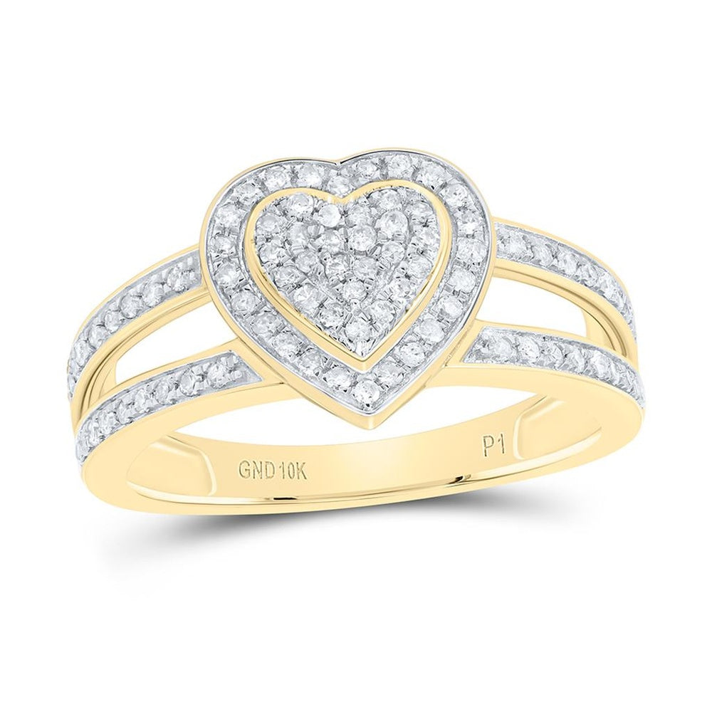 Yellow Gold Diamond Heart Ring - 1/3 Carat Total Diamond Weight