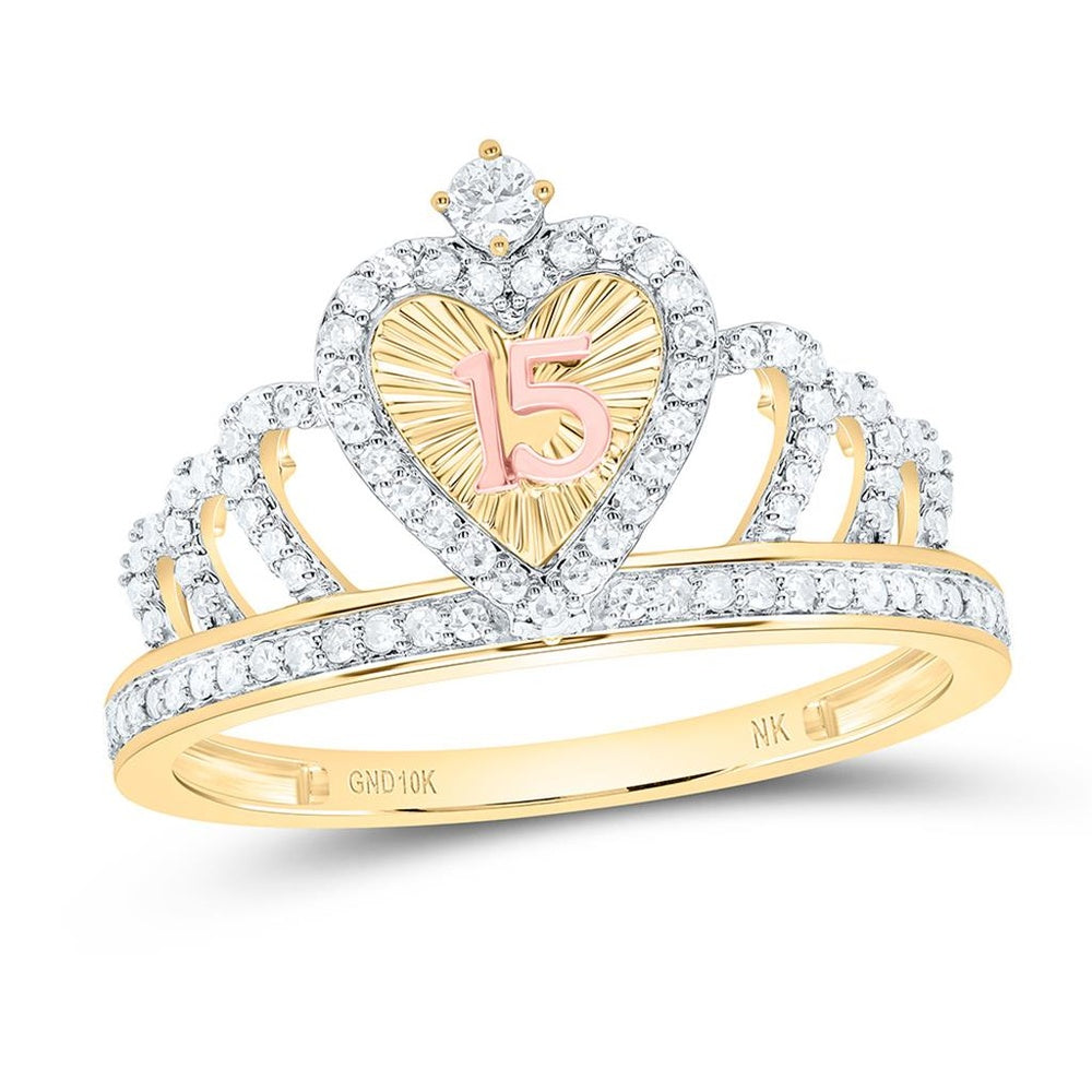 Yellow Gold Diamond Heart Ring - 1/3 Carat Total Diamond Weight