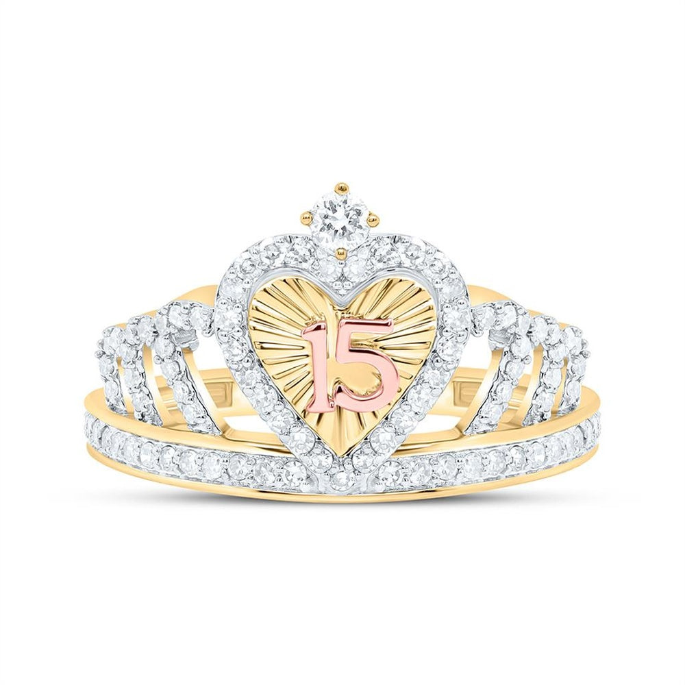Yellow Gold Diamond Heart Ring - 1/3 Carat Total Diamond Weight