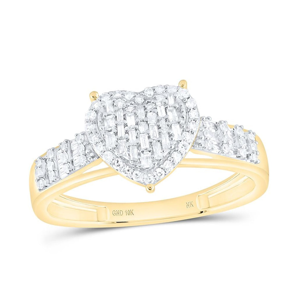 Yellow Gold Diamond Heart Ring - 1/3 Carat Total Diamond Weight