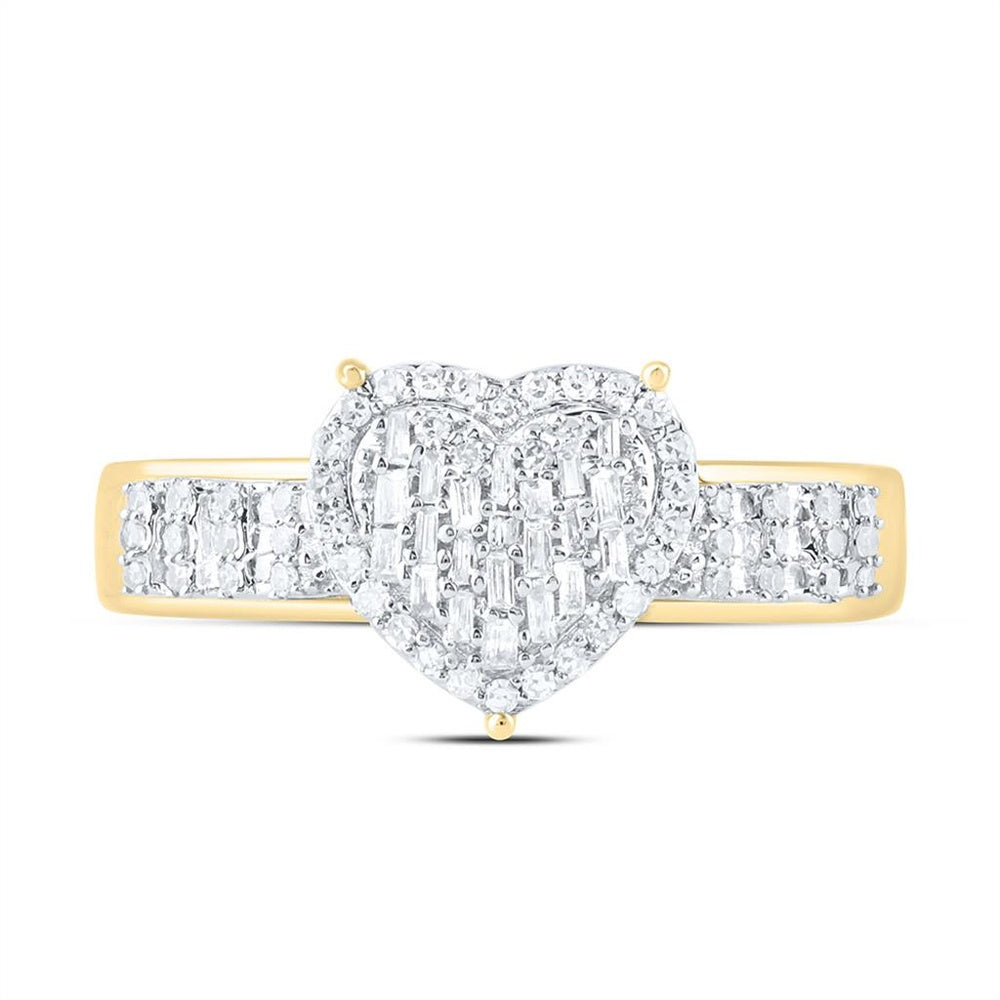 Yellow Gold Diamond Heart Ring - 1/3 Carat Total Diamond Weight
