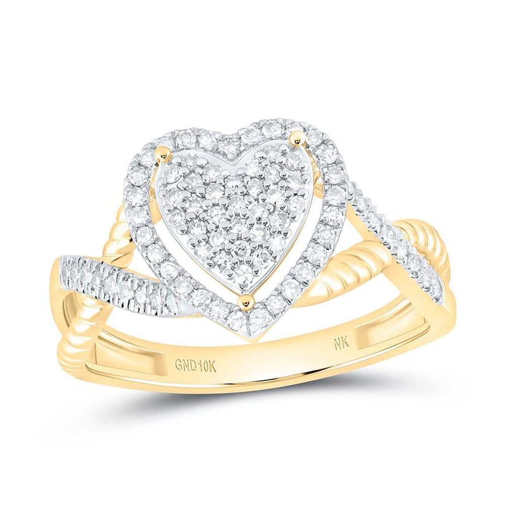 Yellow Gold Diamond Heart Ring - 1/3 Carat Total Diamond Weight