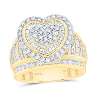 Yellow Gold Diamond Heart Ring - 1 5/8 Carat Total Diamond Weight
