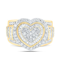 Yellow Gold Diamond Heart Ring - 1 5/8 Carat Total Diamond Weight