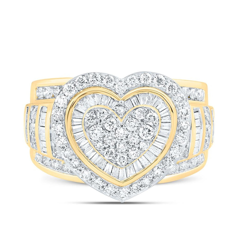 Yellow Gold Diamond Heart Ring - 1 5/8 Carat Total Diamond Weight