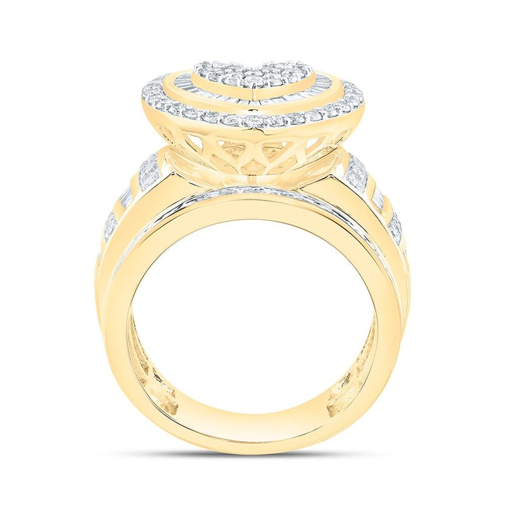 Yellow Gold Diamond Heart Ring - 1 5/8 Carat Total Diamond Weight