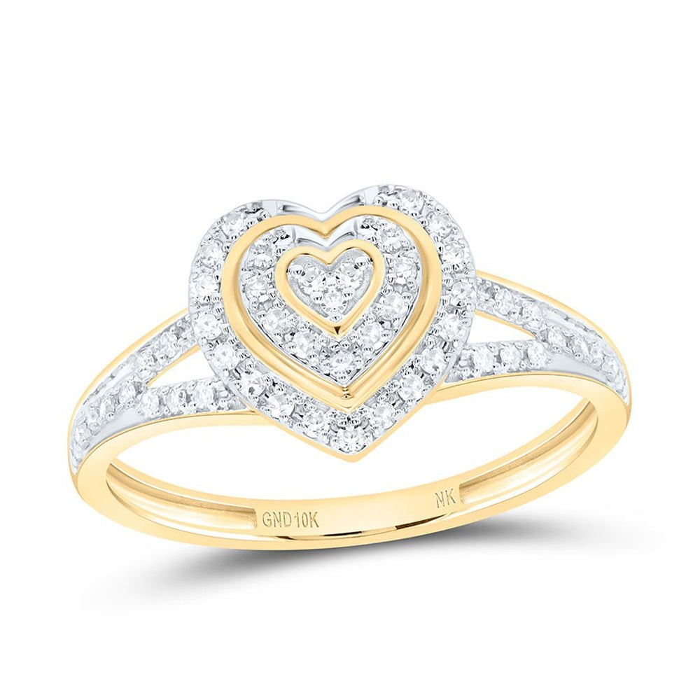 Yellow Gold Diamond Heart Ring - 1/5 Carat Total Diamond Weight