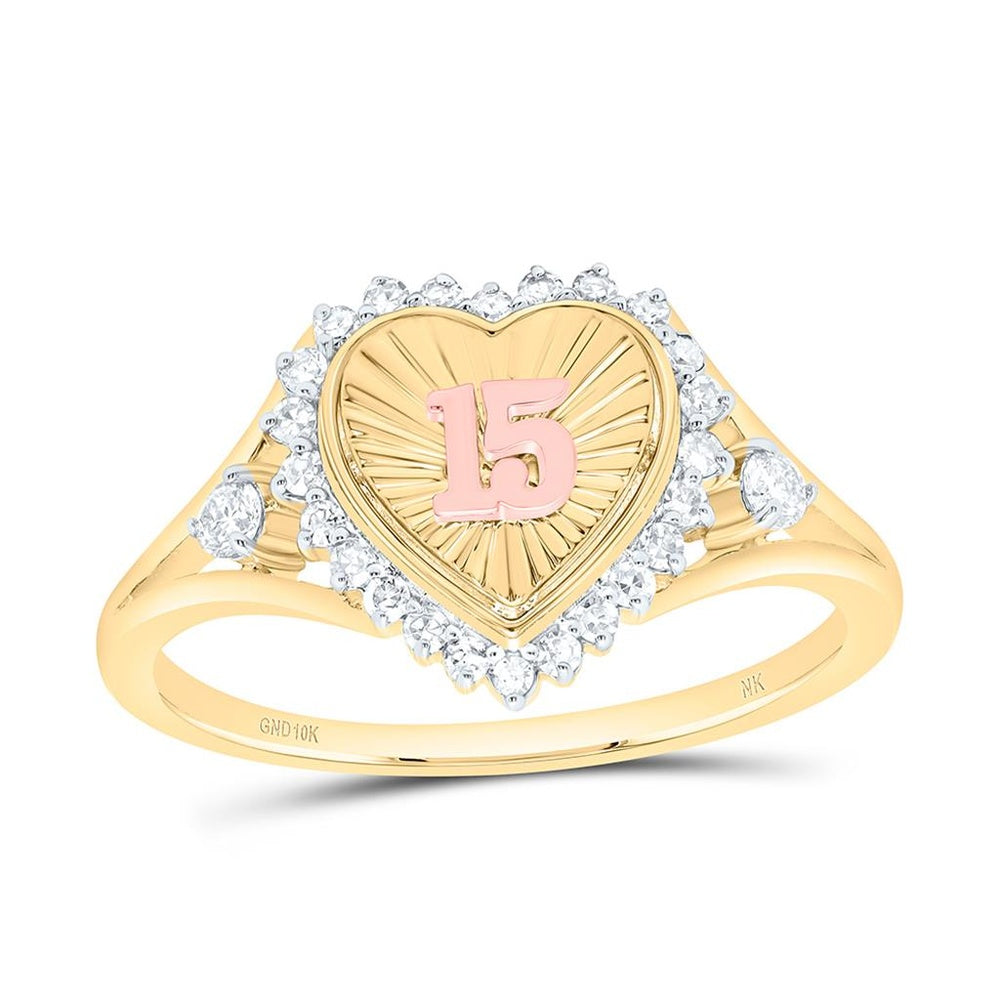 Yellow Gold Diamond Heart Ring - 1/5 Carat Total Diamond Weight