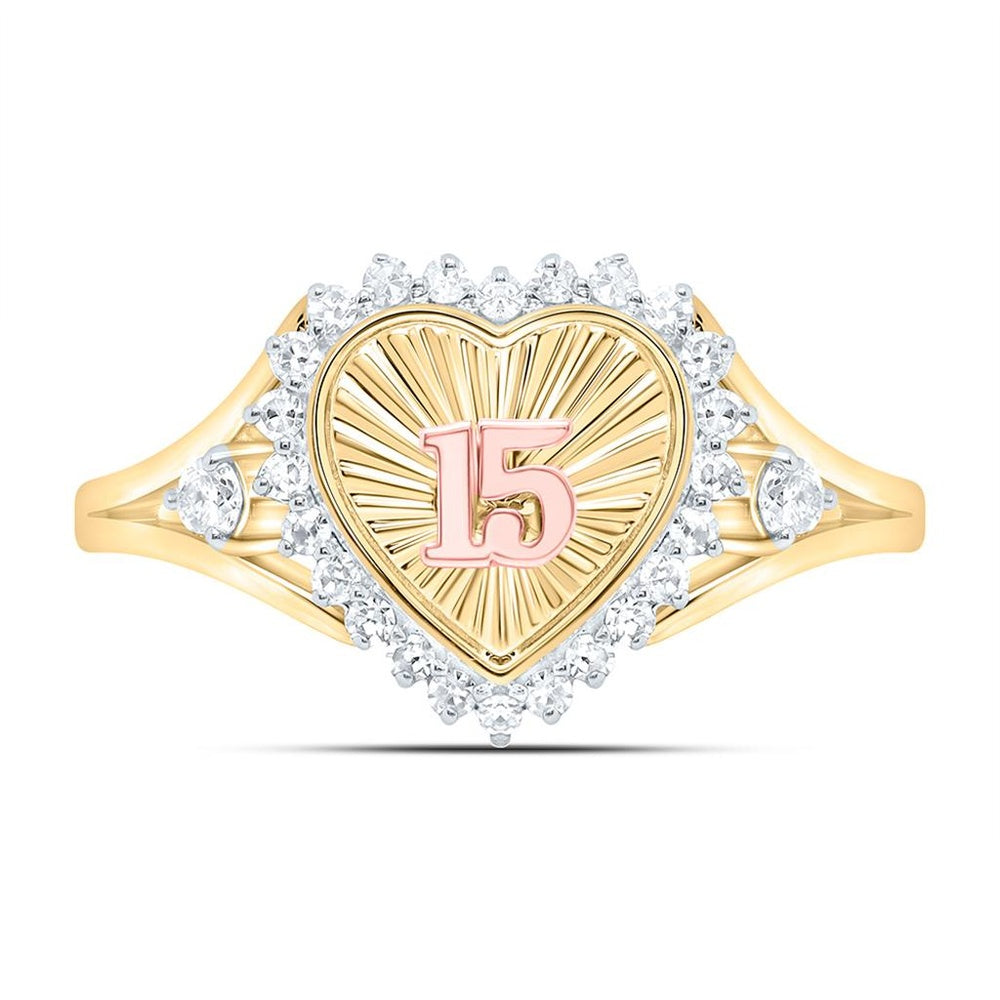 Yellow Gold Diamond Heart Ring - 1/5 Carat Total Diamond Weight