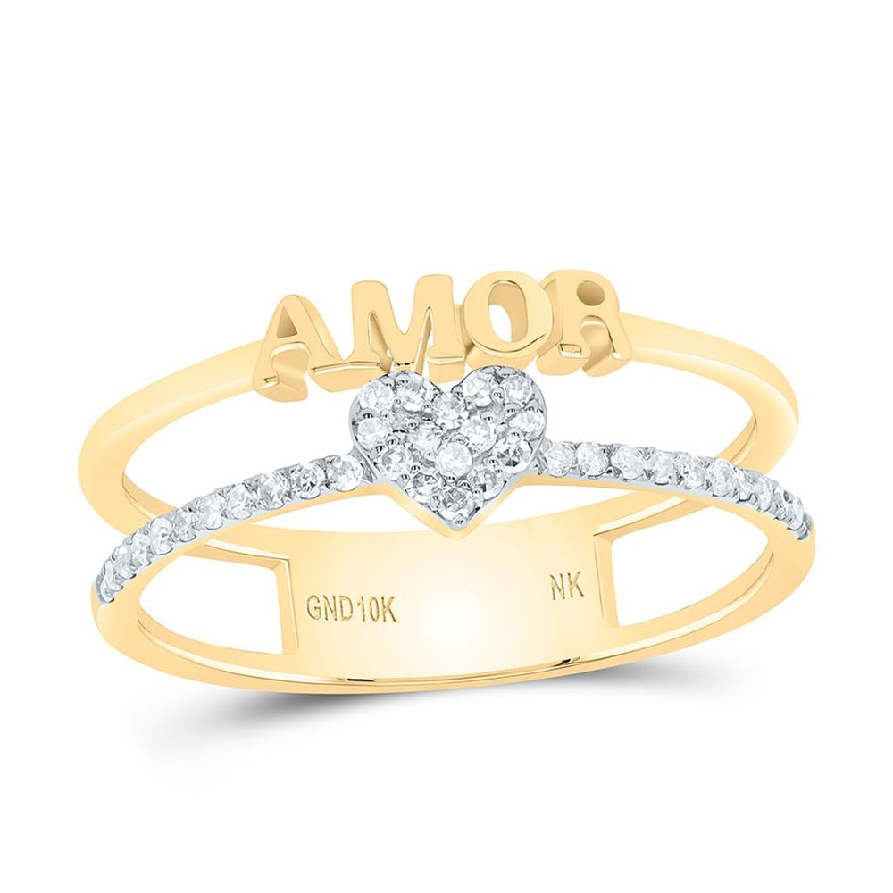 Yellow Gold Diamond Heart Ring - 1/6 Carat Total Diamond Weight