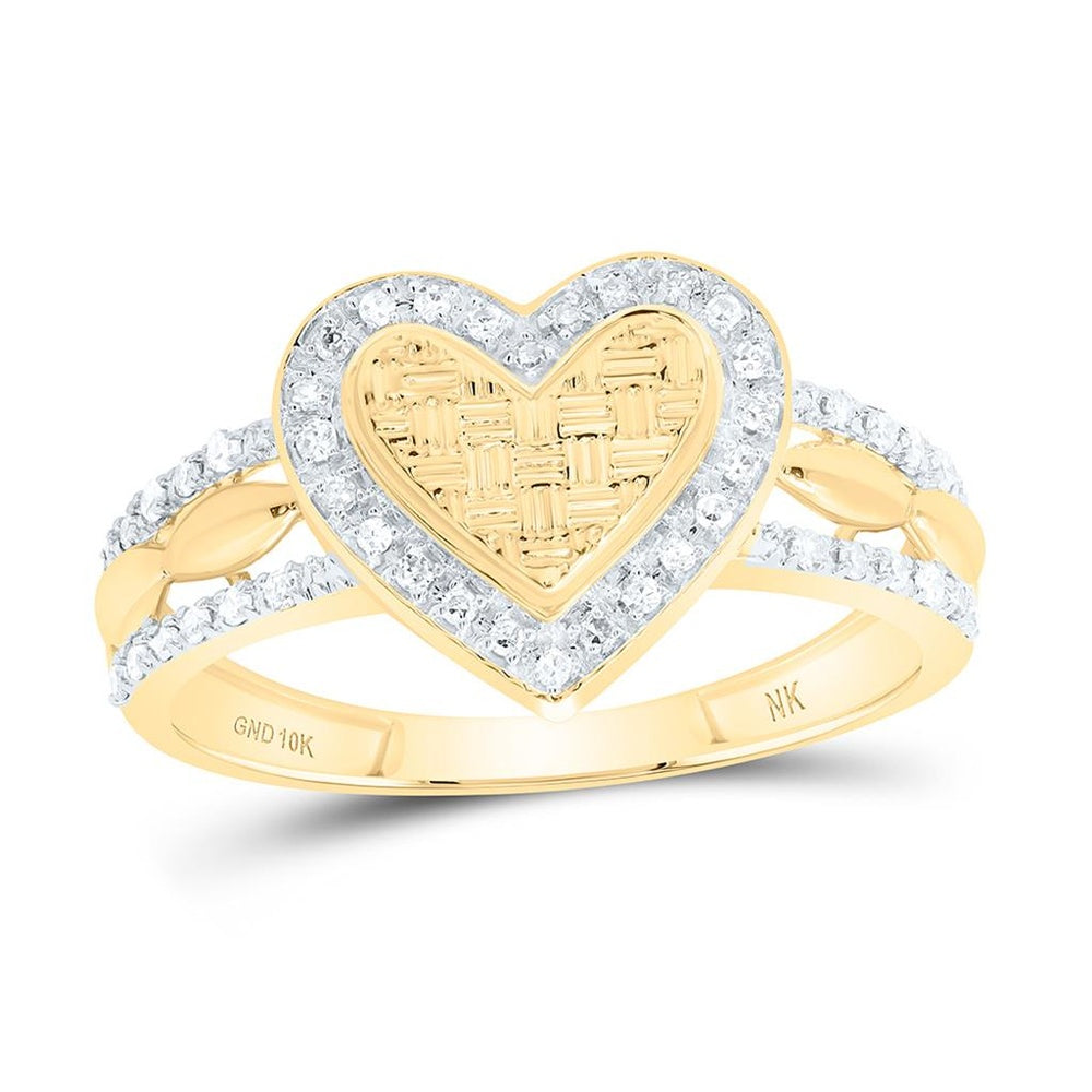 Yellow Gold Diamond Heart Ring - 1/6 Carat Total Diamond Weight
