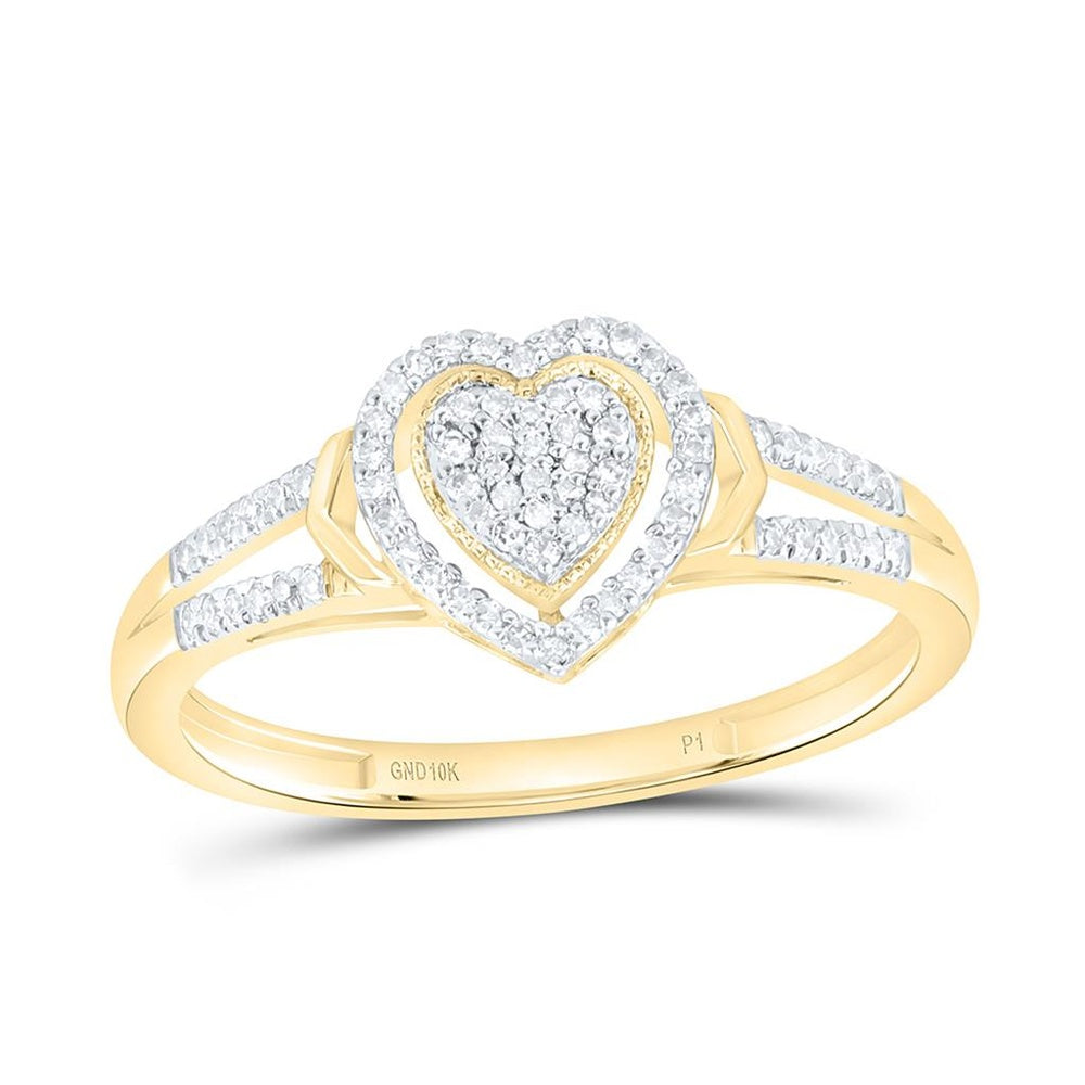 Yellow Gold Diamond Heart Ring - 1/6 Carat Total Diamond Weight