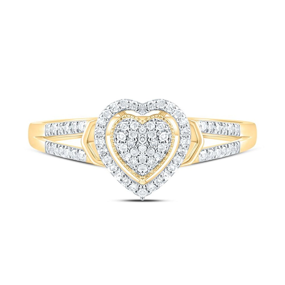 Yellow Gold Diamond Heart Ring - 1/6 Carat Total Diamond Weight
