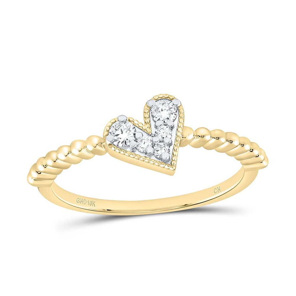Yellow Gold Diamond Heart Ring - 1/6 Carat Total Diamond Weight