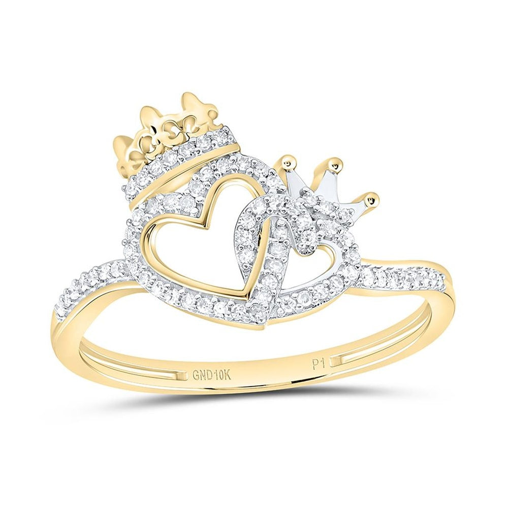 Yellow Gold Diamond Heart Ring - 1/8 Carat Total Diamond Weight