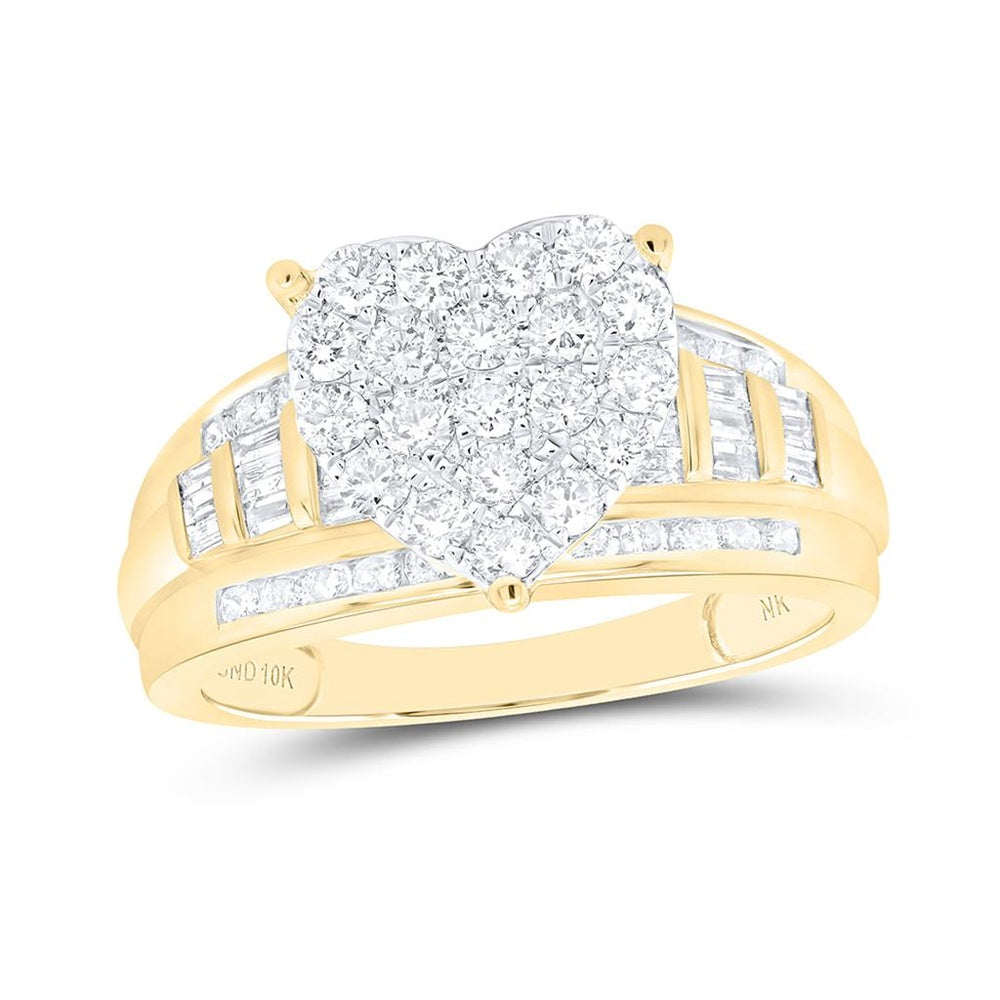 Yellow Gold Diamond Heart Ring - 1 Carat Total Diamond Weight