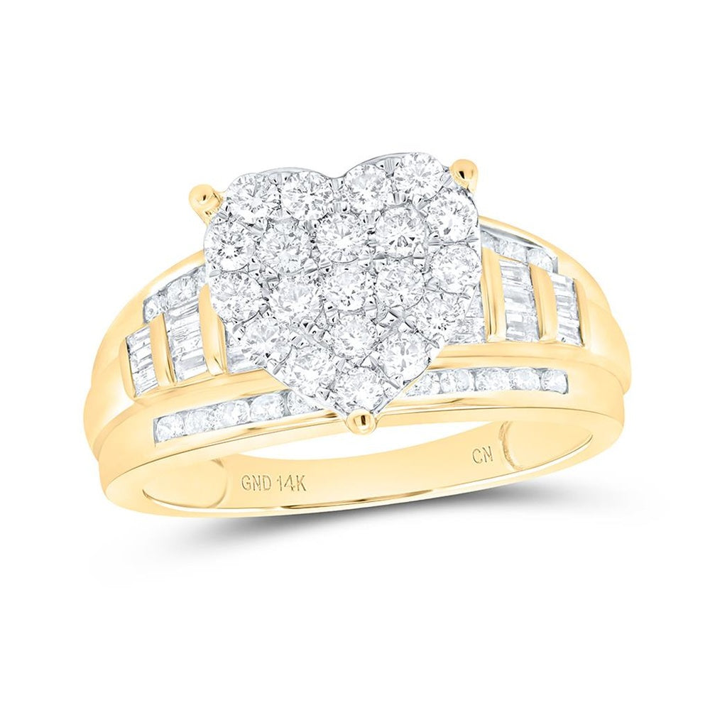 Yellow Gold Diamond Heart Ring - 1 Carat Total Diamond Weight