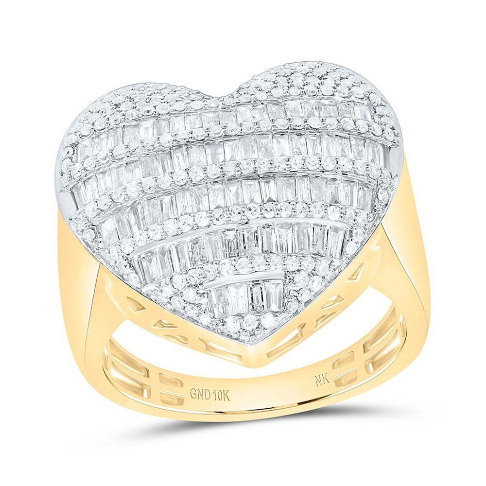 Yellow Gold Diamond Heart Ring - 1 Carat Total Diamond Weight