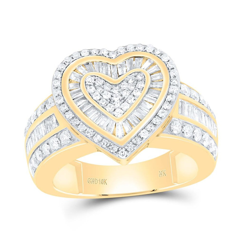 Yellow Gold Diamond Heart Ring - 1 Carat Total Diamond Weight