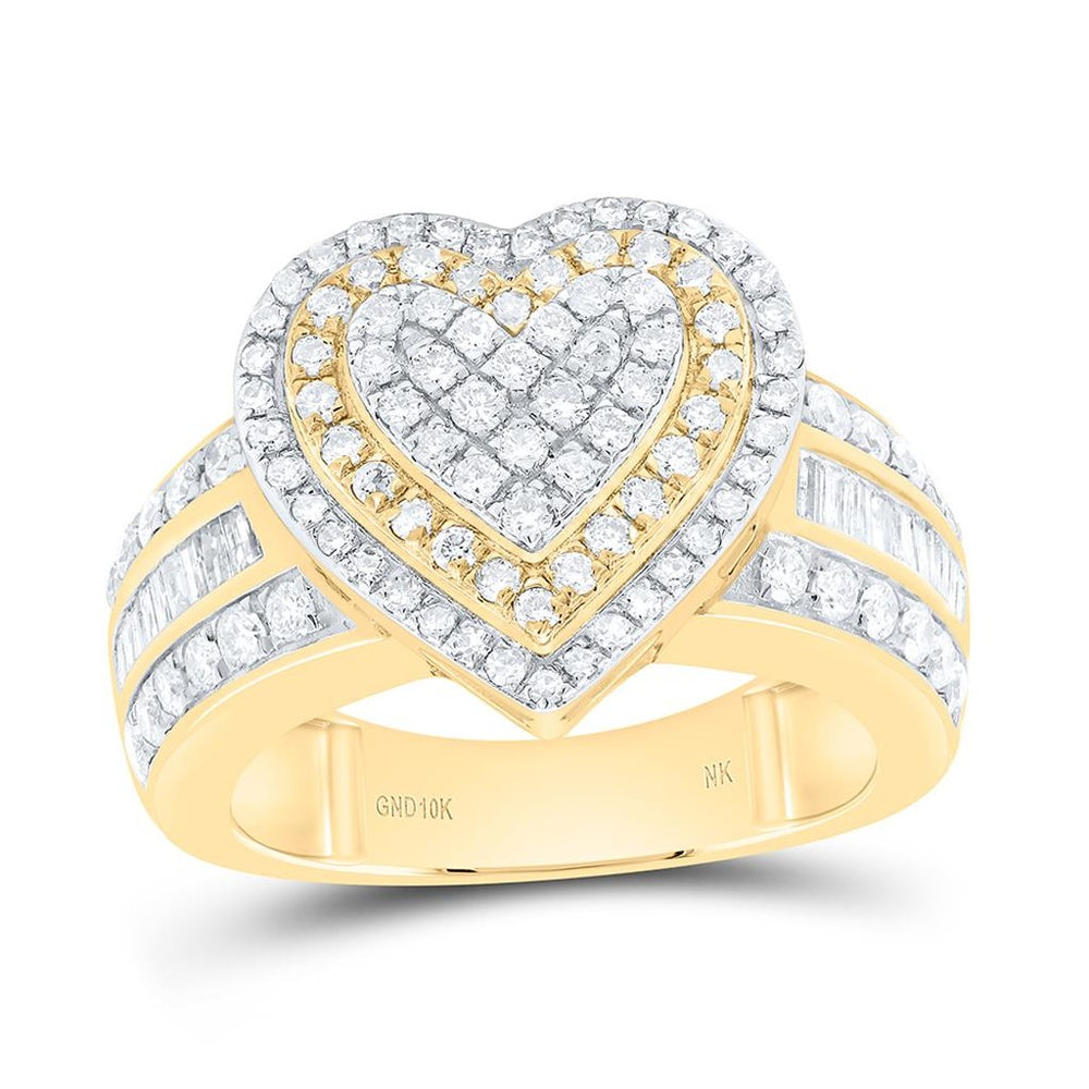 Yellow Gold Diamond Heart Ring - 1 Carat Total Diamond Weight
