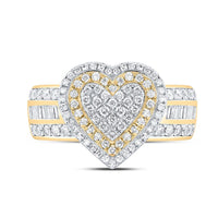 Yellow Gold Diamond Heart Ring - 1 Carat Total Diamond Weight