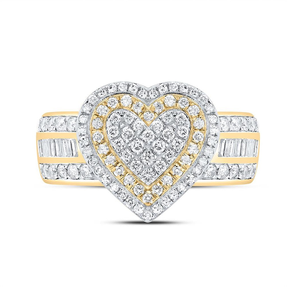 Yellow Gold Diamond Heart Ring - 1 Carat Total Diamond Weight