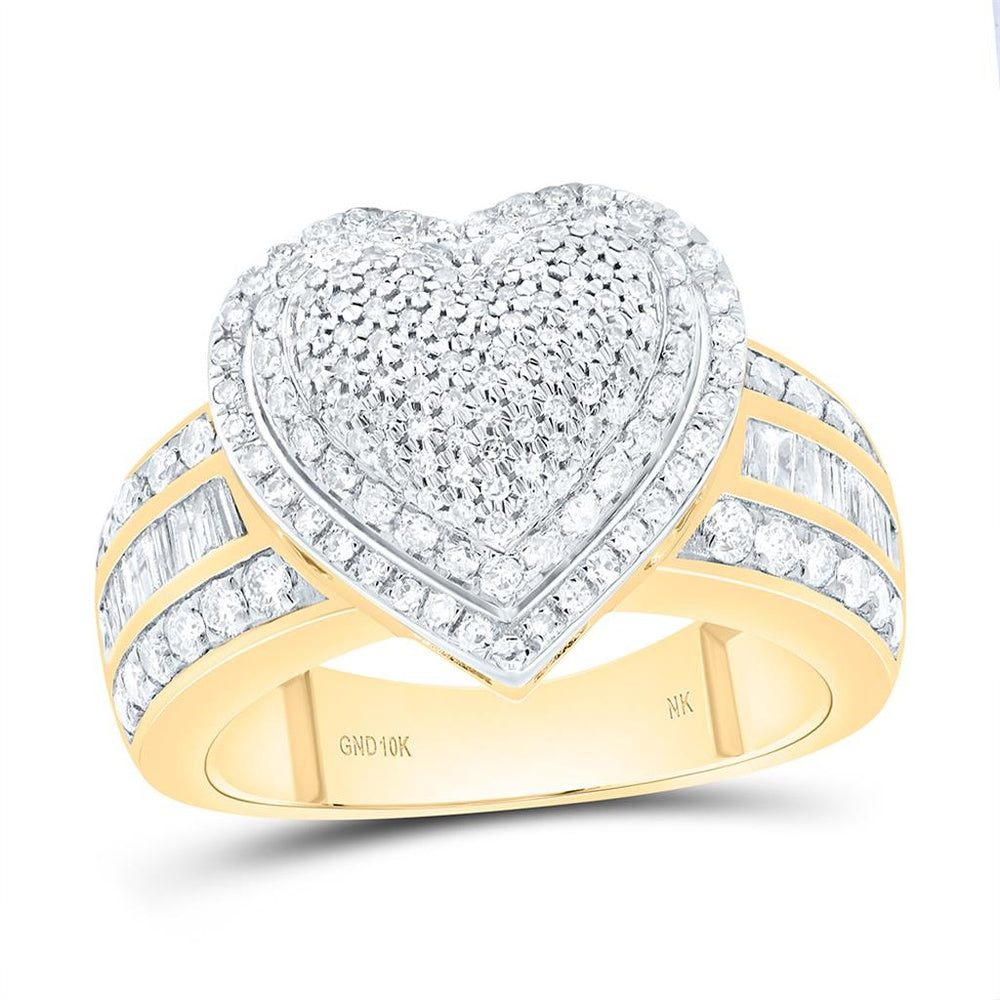 Yellow Gold Diamond Heart Ring - 1 Carat Total Diamond Weight