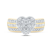 Yellow Gold Diamond Heart Ring - 1 Carat Total Diamond Weight