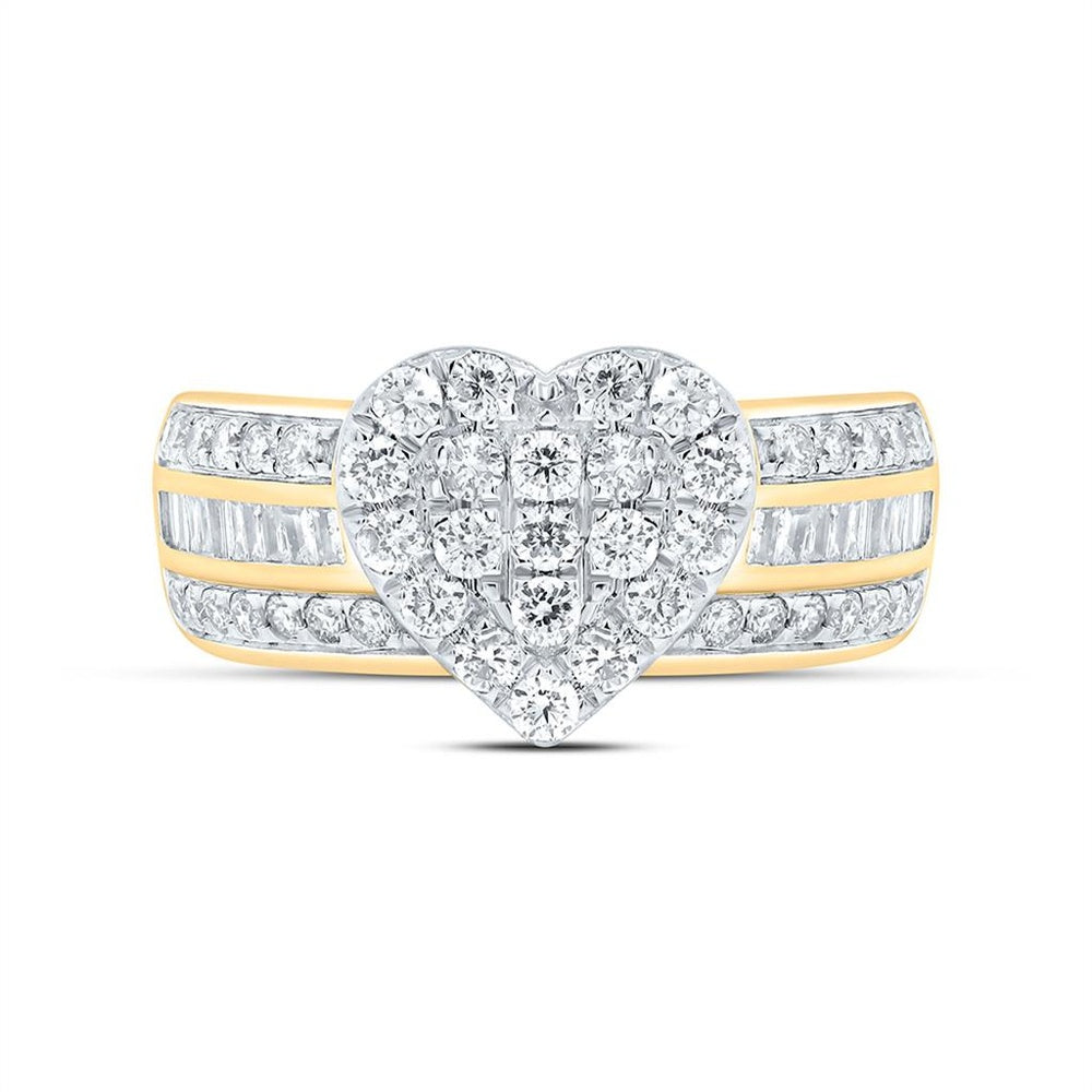 Yellow Gold Diamond Heart Ring - 1 Carat Total Diamond Weight