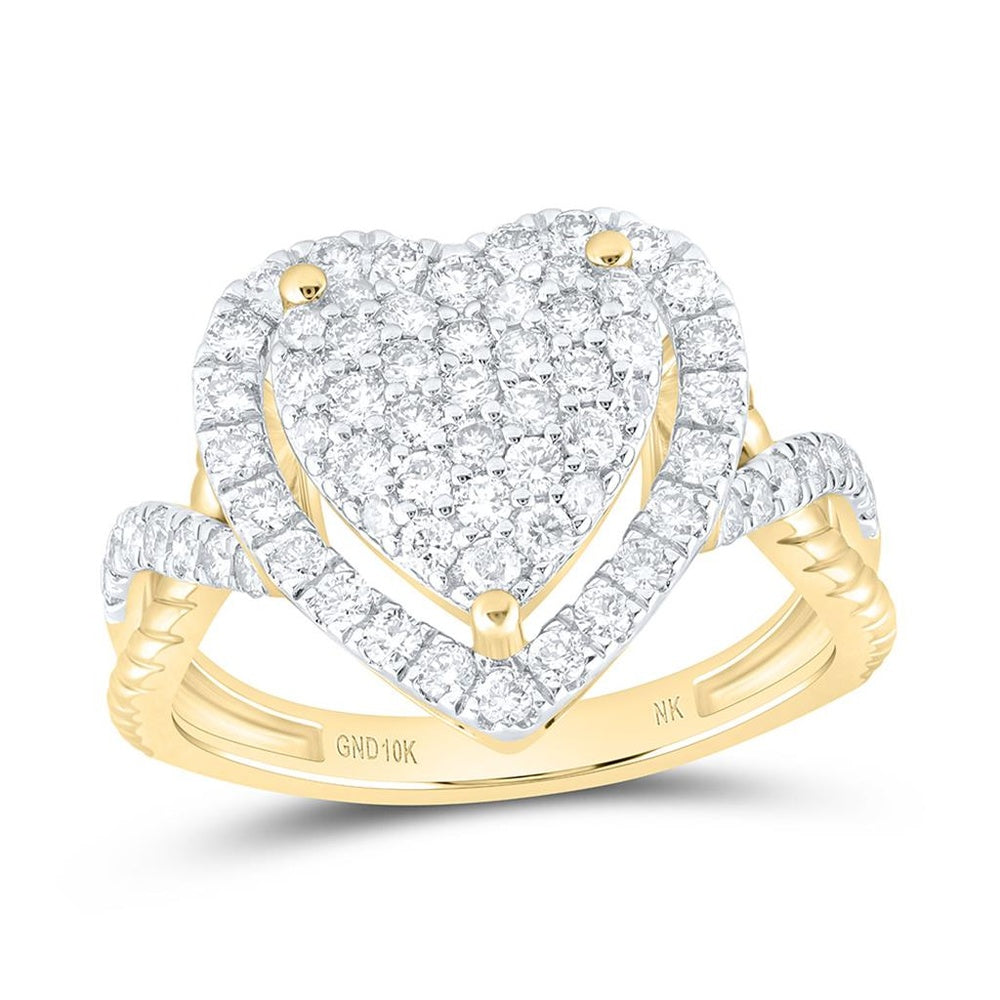 Yellow Gold Diamond Heart Ring - 1 Carat Total Diamond Weight
