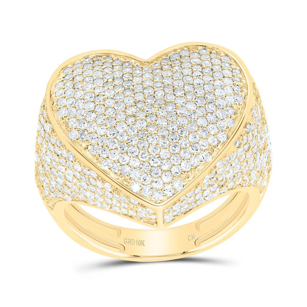 Yellow Gold Diamond Heart Ring - 2 1/4 Carat Total Diamond Weight